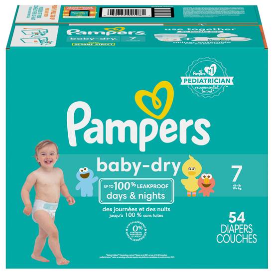 Pampers Baby Dry Size 7 Diapers Couches (54 ct)