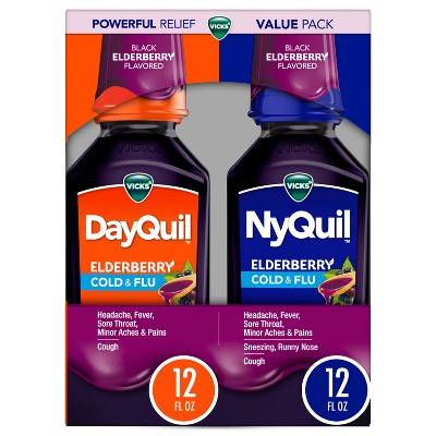 Vicks Dayquil Nyquil Co-Pack Cold & Flu Medicine, Elderberry (12 fl oz, 2 ct)