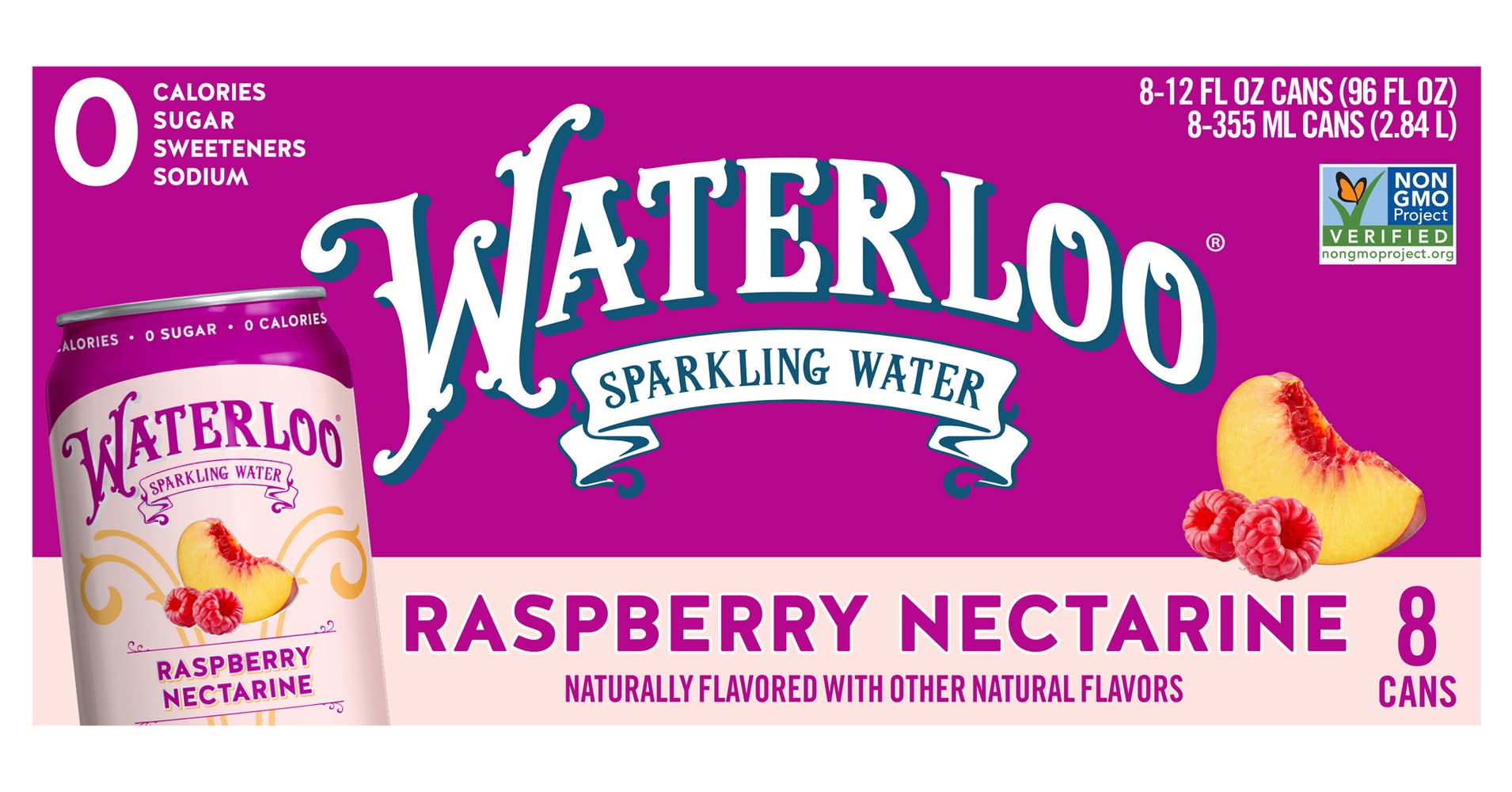 Waterloo Sparkling Water, Raspberry Nectarine (8 x 12 fl oz)