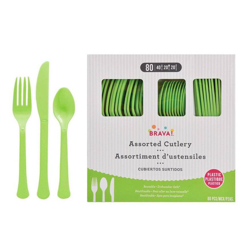 Kiwi Green Plastic Cutlery Set for 20 Guests, 80ct