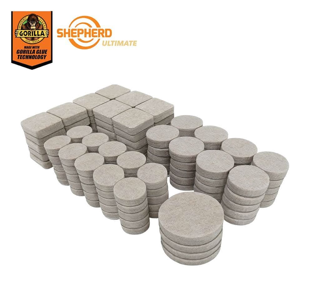 Shepherd Ultimate Assorted Beige Self-Adhesive Furniture Sliders, Felt Pads Value Pack With Gorilla Glue Technology (134-Piece)
