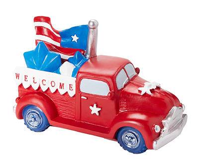 "Welcome" U.s. Flag in Red Truck Tabletop Decor