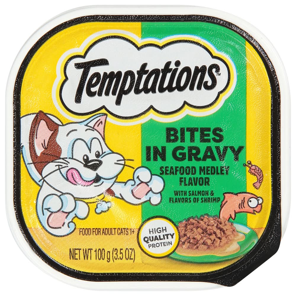 Temptations Bites in Gravy Wet Cat Food, Seafood Medley, Adult (3.5 oz)
