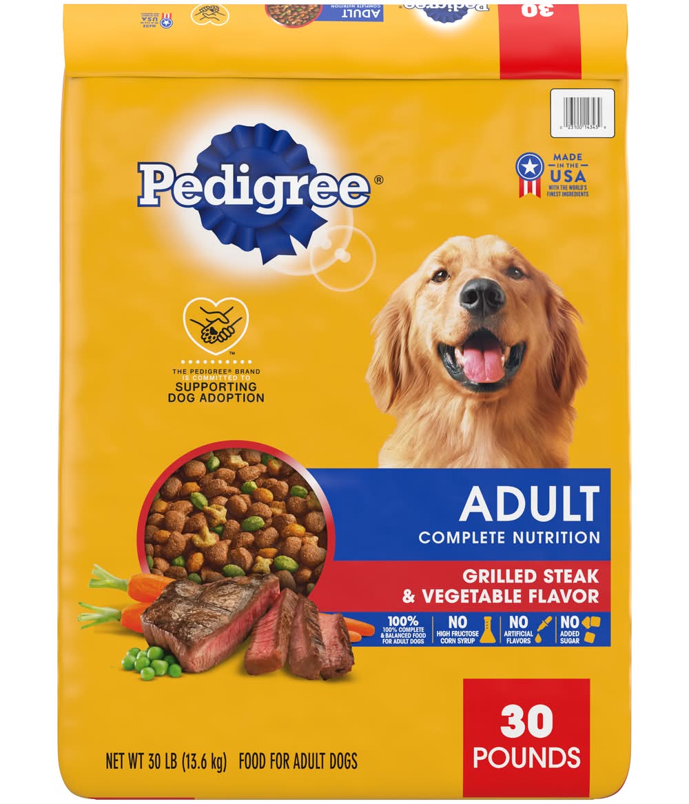 Pedigree Complete Nutrition Dry Dog Food, Grilled Steak-Vegetable, Adult (30 lbs)