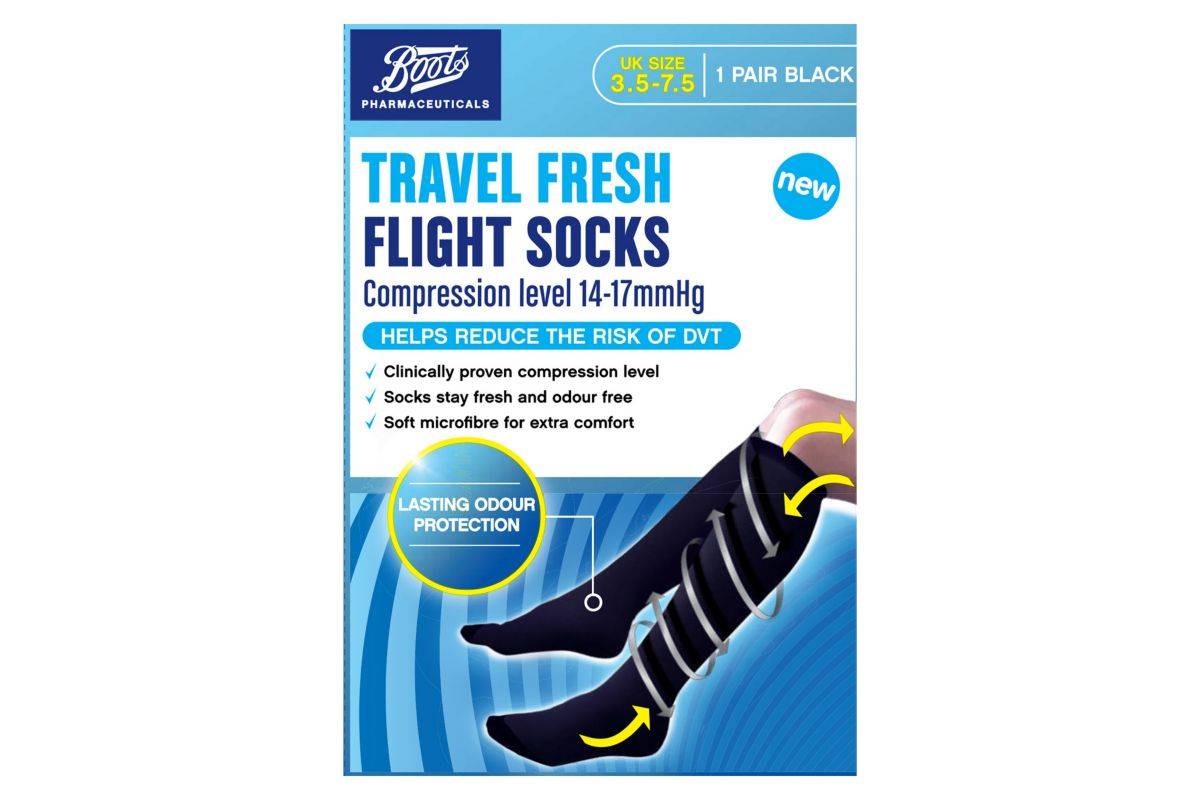 Boots Pharmaceuticals Travel Fresh Flight Socks - Black UK size 3.5-7.5