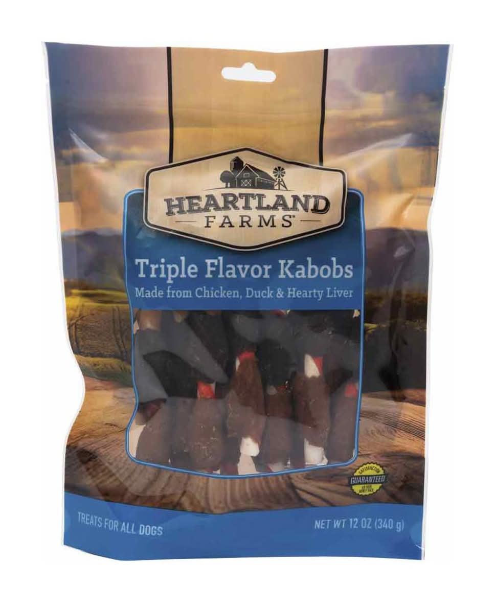 Heartland Farmss Triple Flavor Kabobs Dog Treats Chicken Duck & Liver 12 Oz