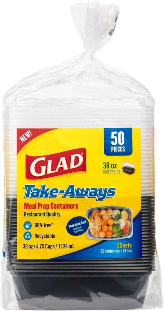 Glad Take-Aways 38 oz Storage Containers With Lids (50 ct)