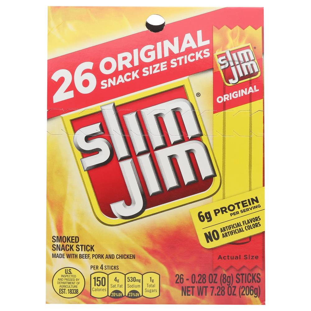 Slim Jim Original Smoked Snack Sticks (7.28 oz, 26 ct)