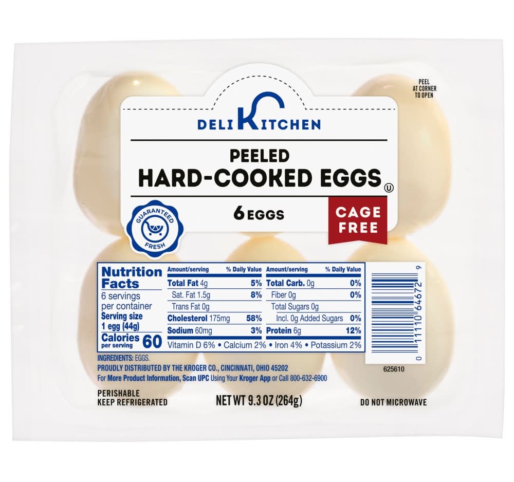 Kroger Deli Kitchen Cage Free Peeled Hard-Cooked Eggs (9.3 oz, 6 ct)