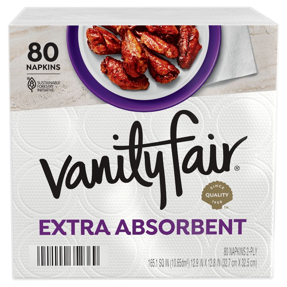 Vanity Fair 2 Ply Extra Absorbent Everyday Napkins, White (80 ct)