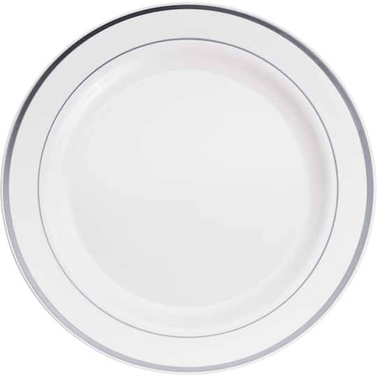 10.3" Round Banquet Plates With Silver Trim By Celebrate It, 10Ct.