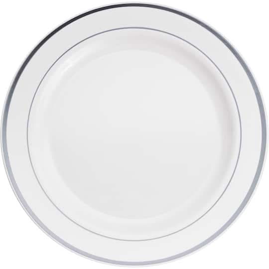 Celebrate It Round Banquet Plates With Trim, 10.3 in, Silver-White (10 ct)