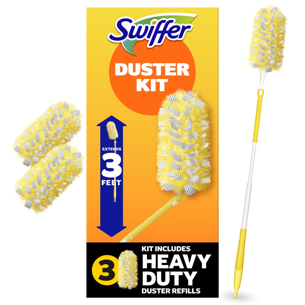 Swiffer Trap + Lock Heavy Duty Extendable Handle With Refills Dusting Kit, 3ft (4 ct)
