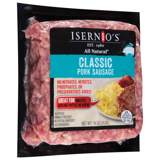 Isernio's All Natural Classic Pork Sausage Gluten Free (16 oz)