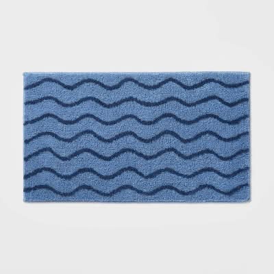 Pillowfort Wave Kids' Tufted Cotton Bath Mat Rug, Navy
