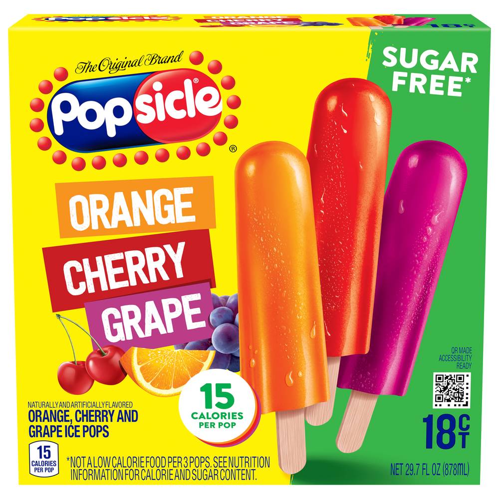 Popsicle Ice Pops, Orange-Cherry-Grape (29.7 fl oz, 18 ct)