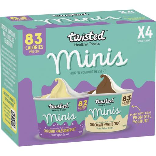 Twisted Healthy Treats Twisted Minis Frozen Yoghurt Coconut & Passionfruit And Chocolate & White Chocolate 120mL