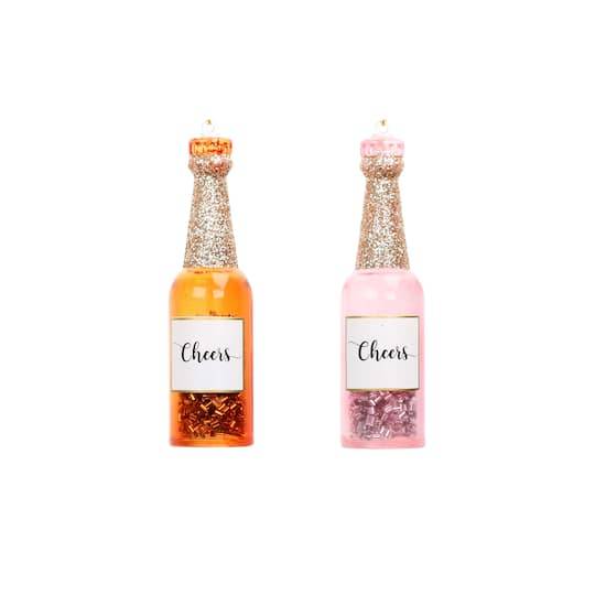 Ashland Champagne Bottle Decor Ornaments, 4", Pink-Orange (4 ct)