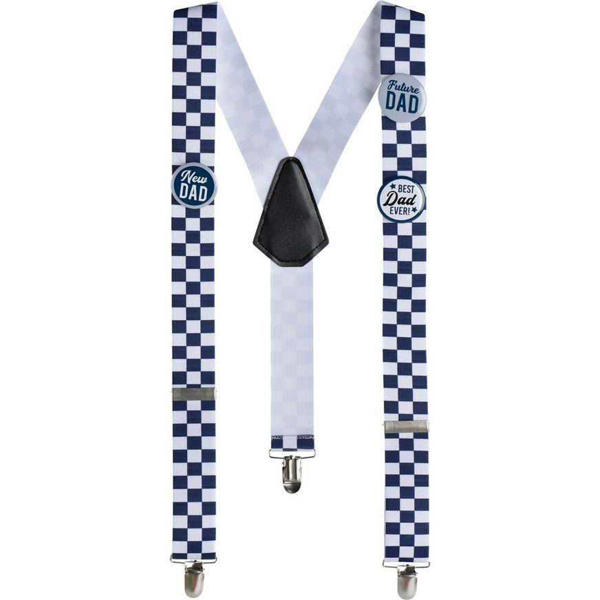 Blue Checker Dad Baby Shower Suspenders