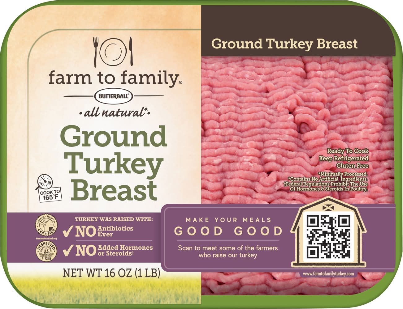 Butterball Farm To Family All Natural Ground Turkey (16 oz)