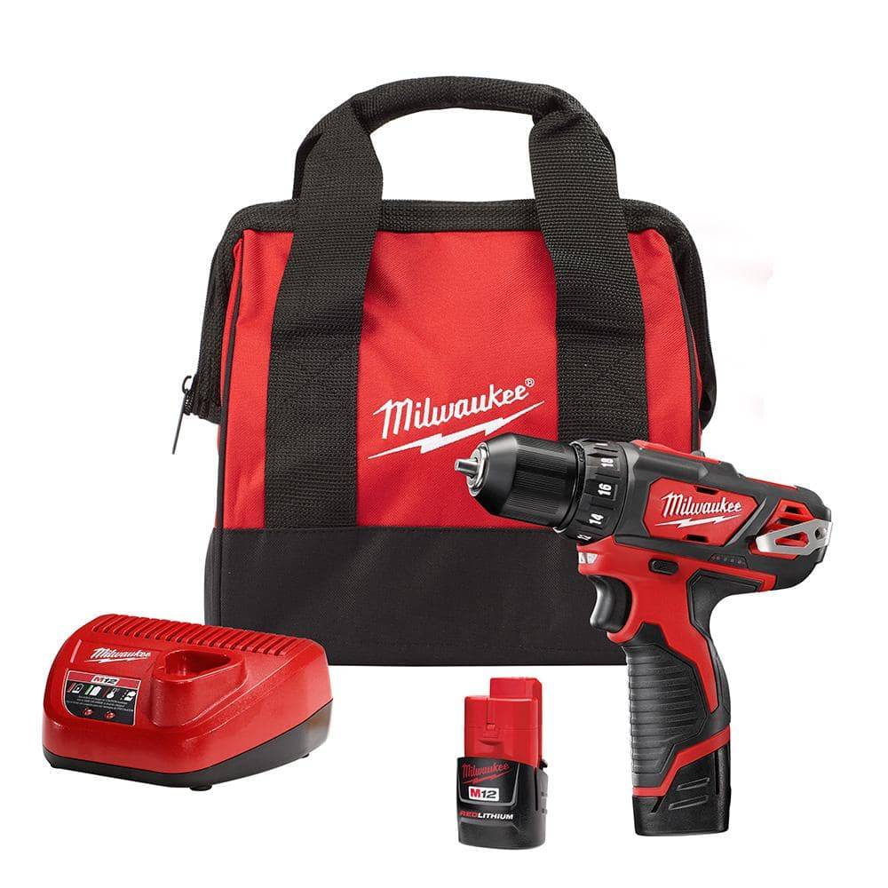 Milwaukee M12 12V Lithium-Ion Cordless 3/8 In. Drill/Driver Kit With Two 1.5 Ah Batteries, Charger And Tool Bag