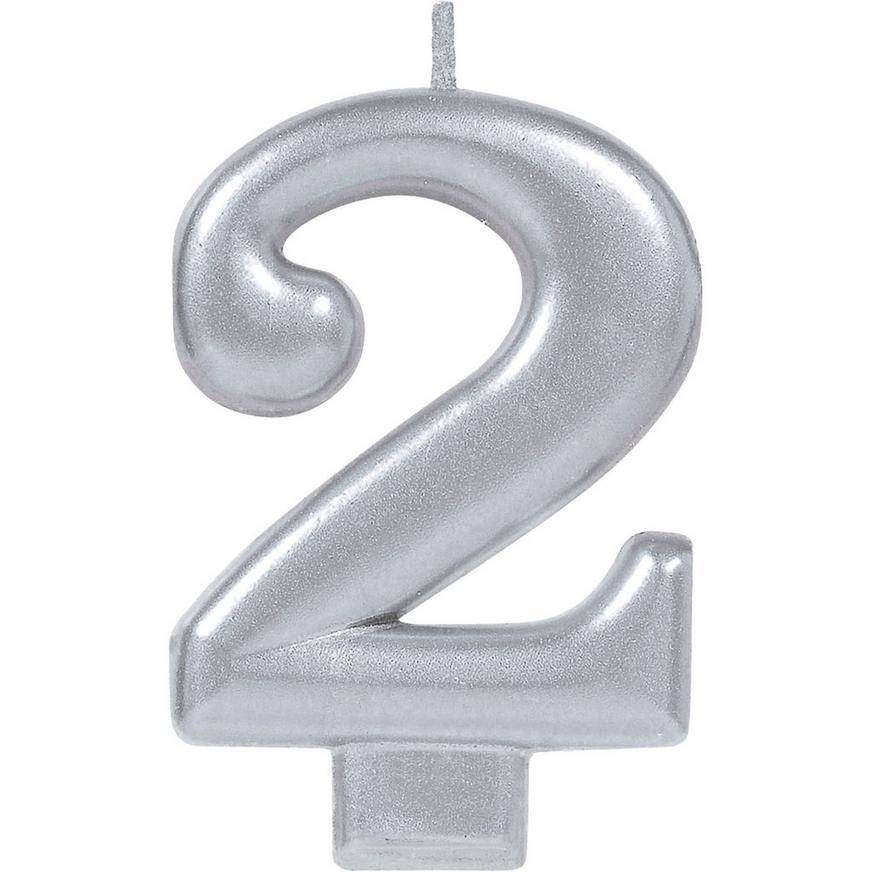 Silver Number 2 Birthday Candle