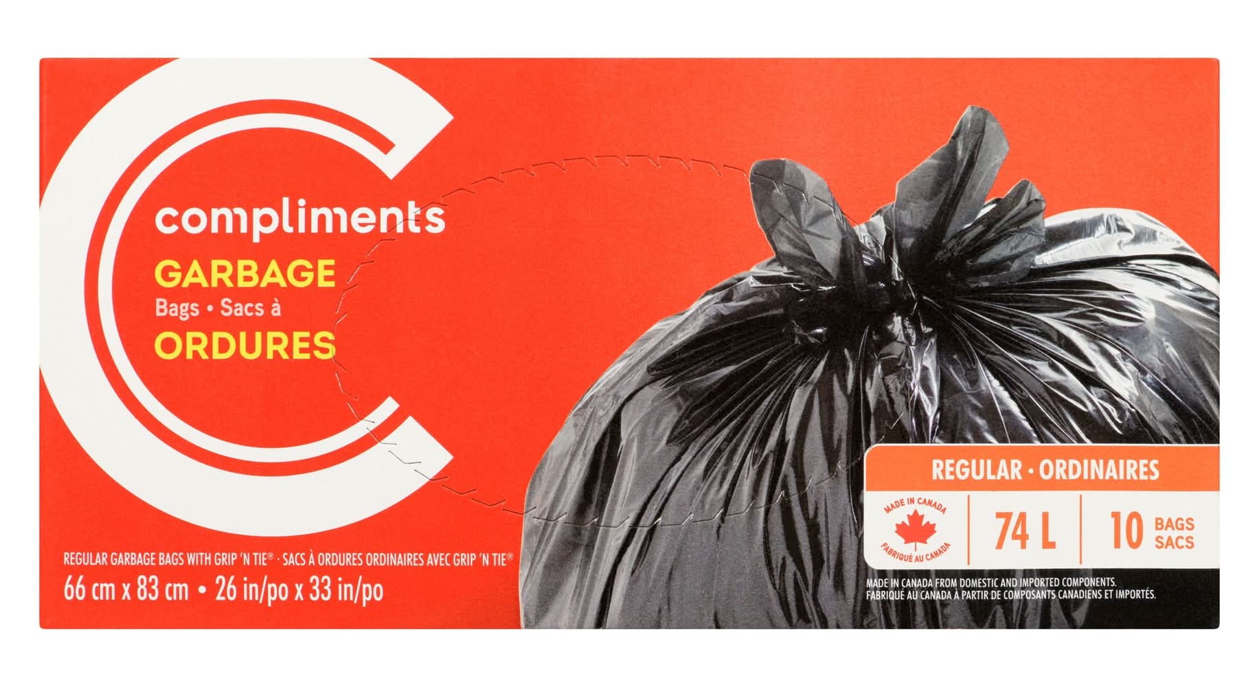 Compliments Garbage Bags 74 L, 26 x 33 in, Black (10 ct)