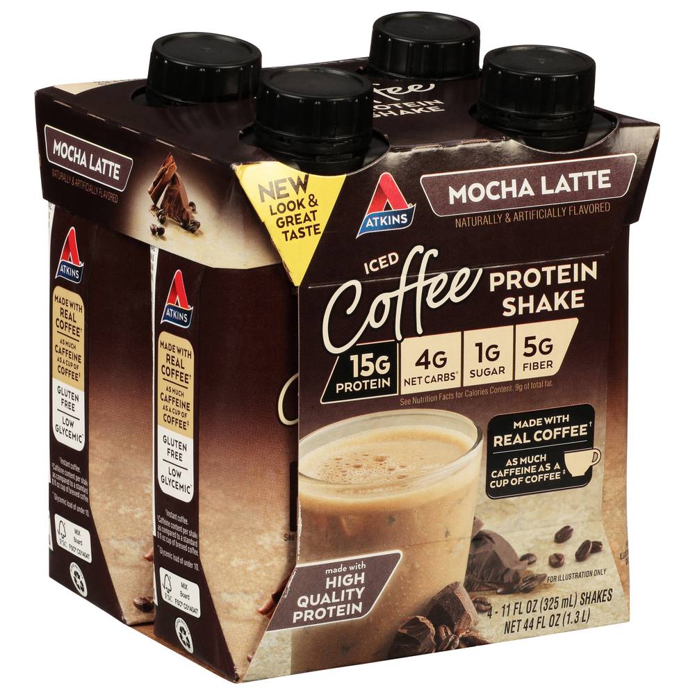 Atkins Iced Coffee Mocha Latte Protein Shakes (4 pack, 11 fl oz)