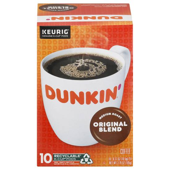 Dunkin' Original Blend Medium Roast Coffee Pods (10 pack, 0.37 oz)