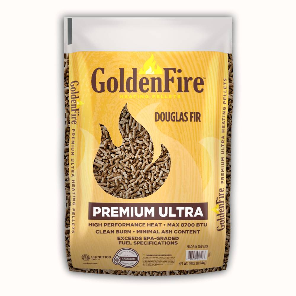 Golden Fire Premium 100% Douglas Fir Wood Pellets - 40 lb Bag, All Natural with Low Ash for Clean Burning | PELLETS-GF