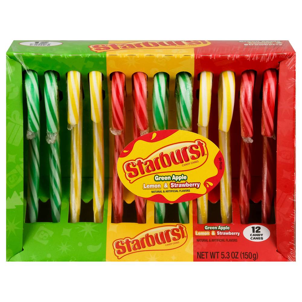 Starburst Candy Canes, Green Apple-Lemon-Strawberry (5.3 oz, 12 ct)