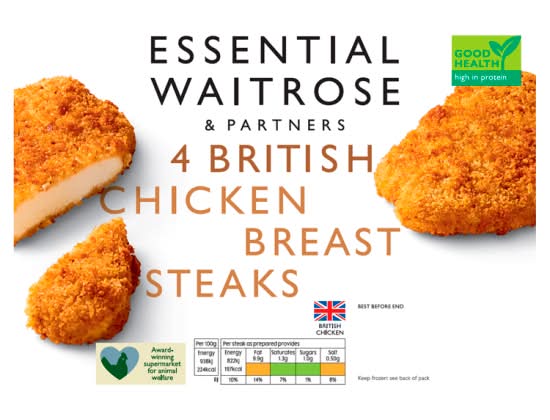 Essential Frozen British Chicken Breast Steaks (4ct)
