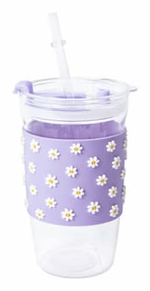 Ciao Glass Tumbler With Straw Flowers