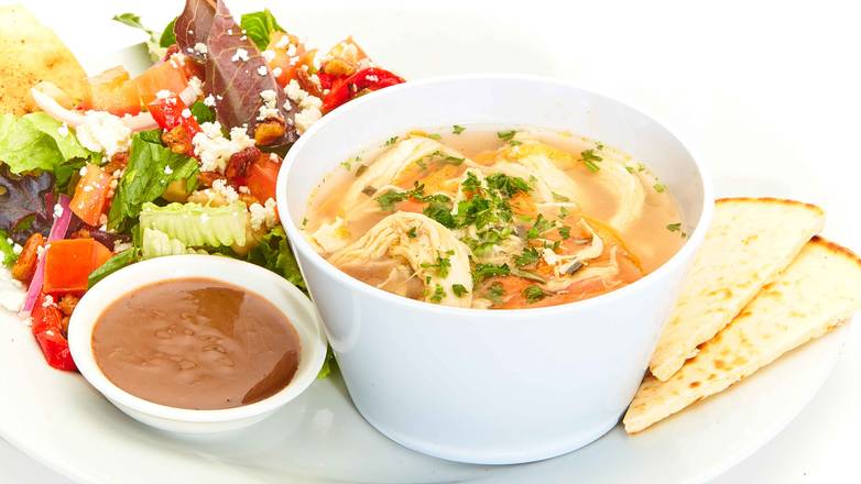 Greek Lemon Chicken Soup with Greek Salad