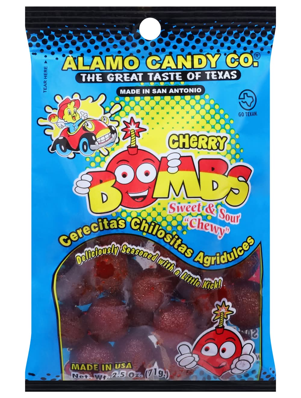Alamo Candy Company Sweet & Sour Chewy Bombs, Cherry (2.5 oz