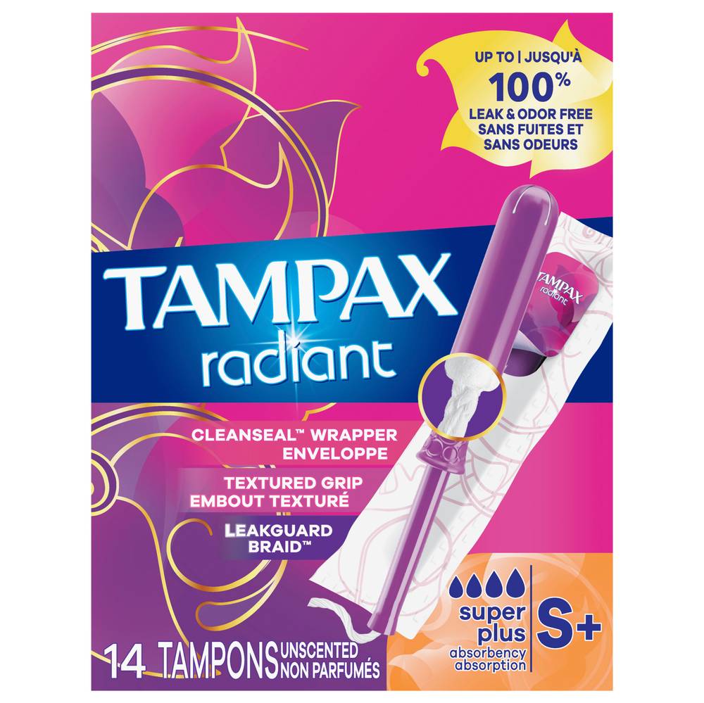 Tampax Radiant Super Plus Absorbency Unscented Tampons (14 ct)