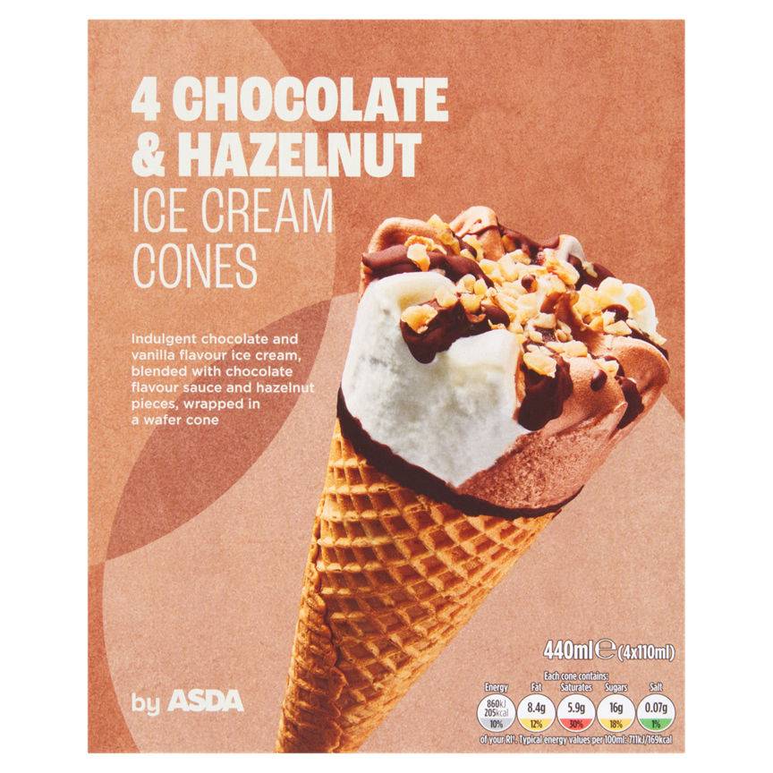 Asda Ice Cream Cones (4 ct) (chocolate & hazelnut )