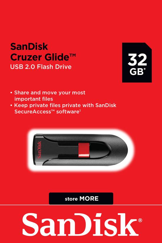 SanDisk Cruzer Glide USB 2.0 Flash Drive 32GB (1 ct)