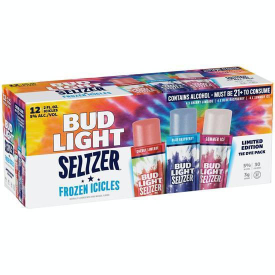 Bud Light Seltzer Frozen Icicles Cherry Limeade, Blue Raspberry & Summer Ice Tie Dye Variety pack (12x 2oz pouches)