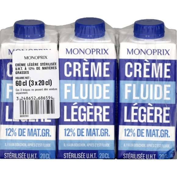 Monoprix Crème Fluide Légère 12% Mg Les 3 Briques De 20 Cl