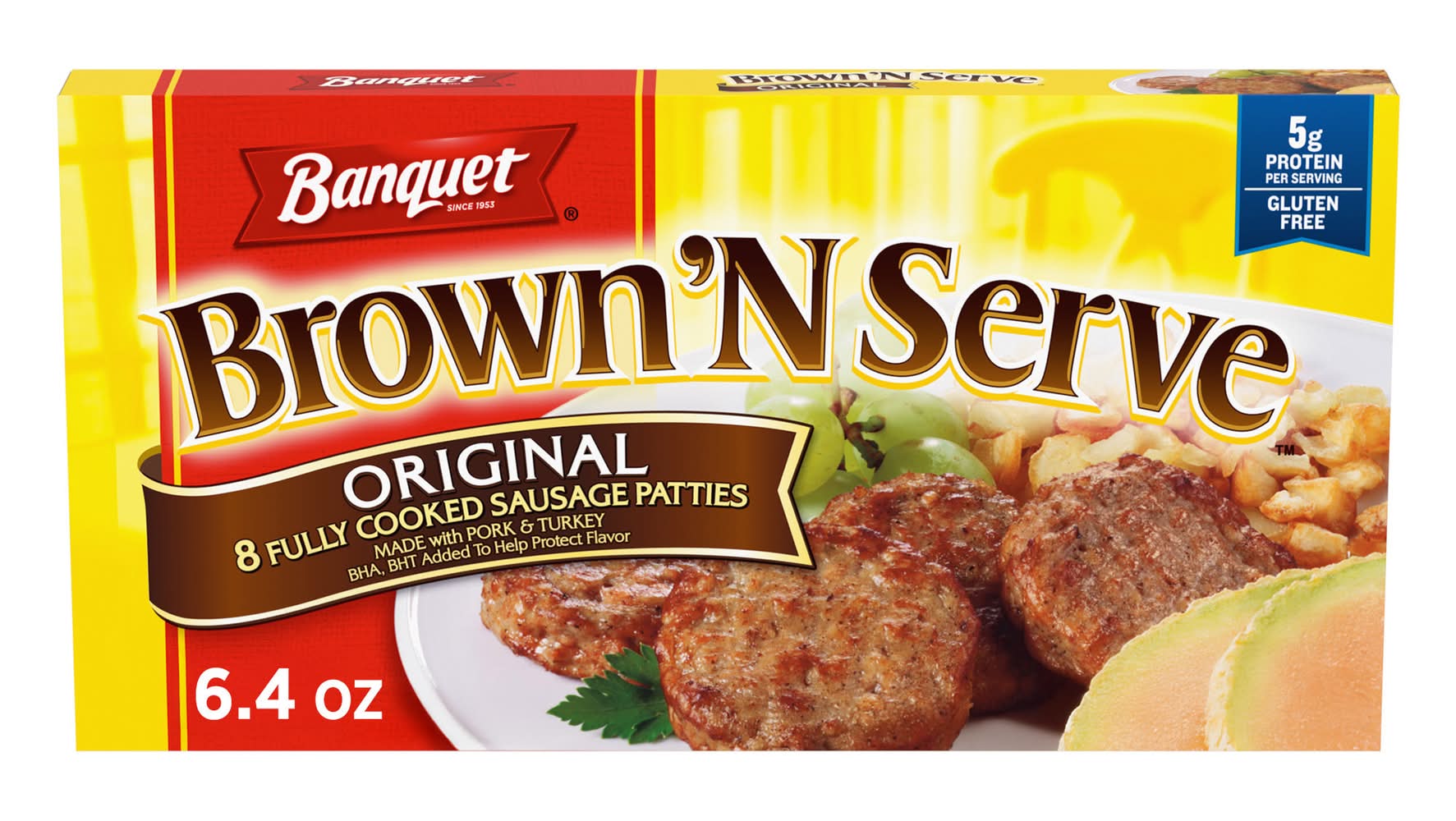 Banquet Brown 'N Serve Fully Cooked Sausage Patties, Original (6.4 oz, 8 ct)