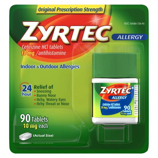 Zyrtec 24 Hour Allergy Relief Tablets 10 mg Cetirizine Hcl