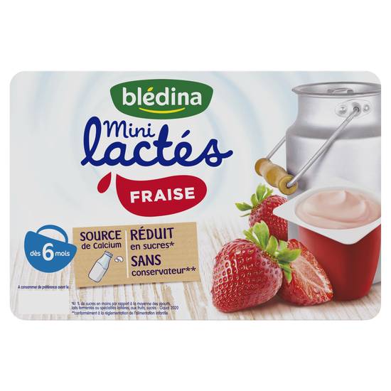 Blédina - Dessert les mini lactés fraise bébé dès 6 mois (6 pièces)