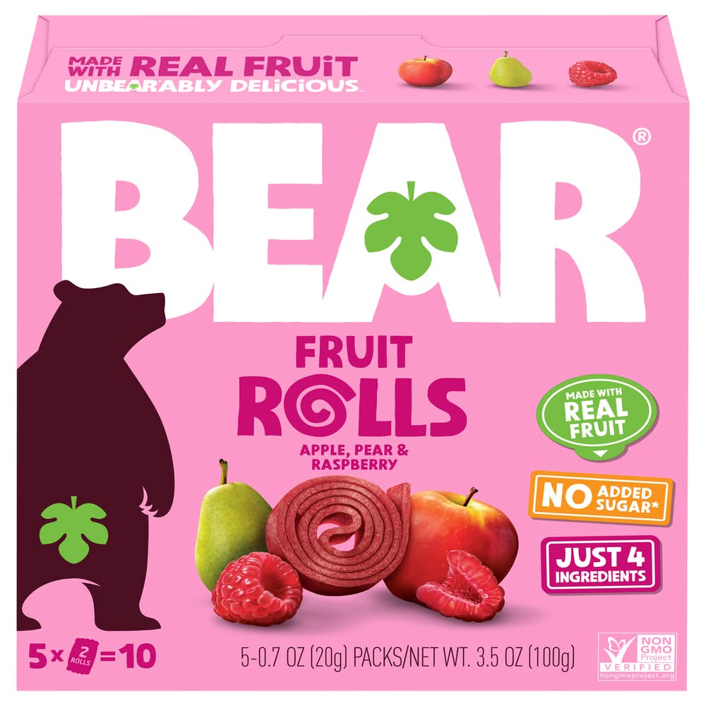 BEAR Real Fruit Snack Rolls, Apple-Pear Raspberry (5 x 0.7 oz)