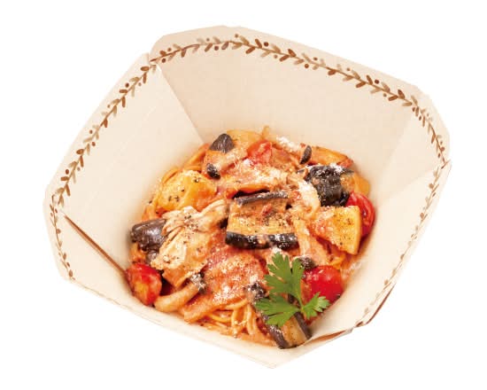 【216】ベーコンと揚げ茄子・きのこのトマトクリームソース Tomato Cream Spaghetti with Bacon, Fried Eggplant and Mushrooms