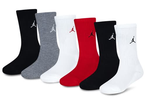 Jordan Boys Everyday Essentials 6 Pack Crew Socks - White/Black/Gym Red Size 9-11