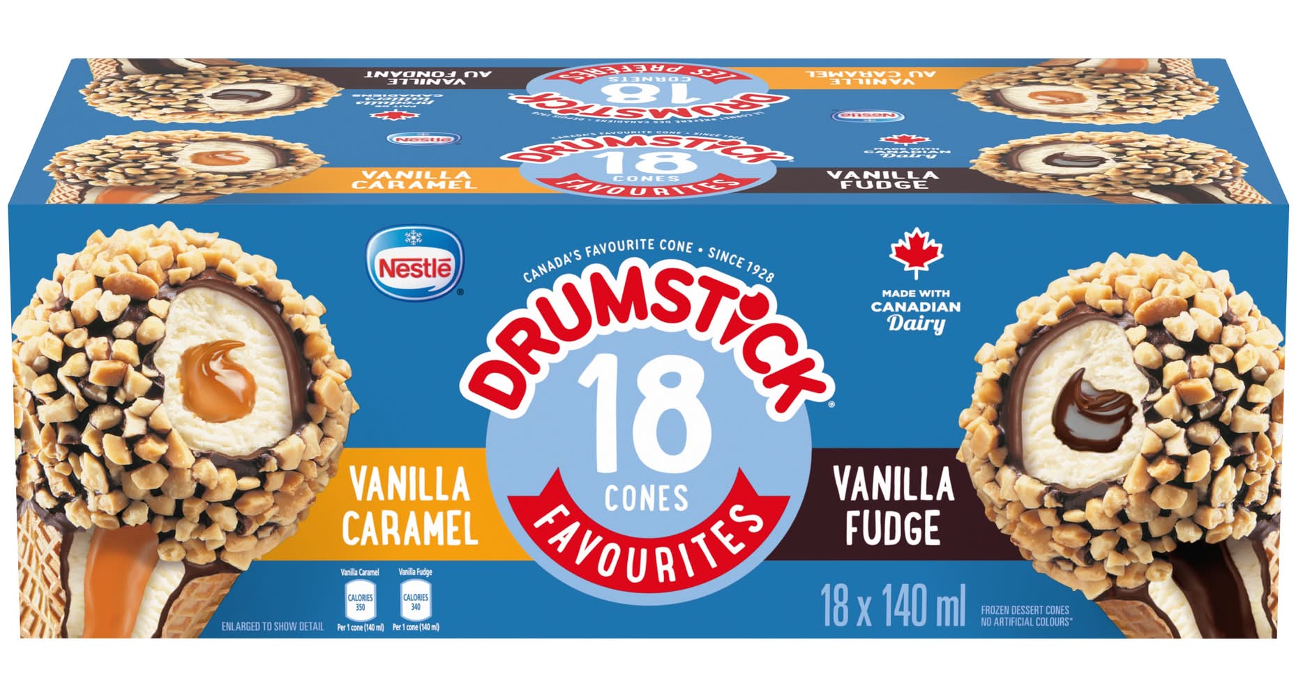 Nestle – Sundae En Cornet Drumstick Assortis, 18 X 140 Ml / Nestle Drumstick Ice Cream Sundae Cones, Variety Pack, 18 X 140 Ml