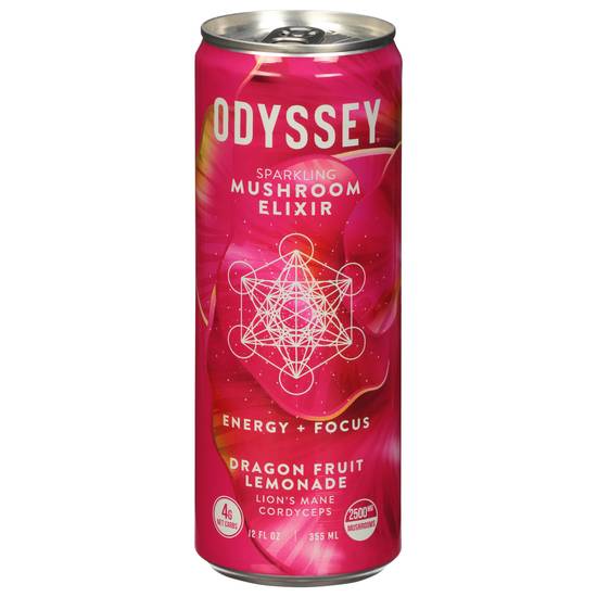 Odyssey Sparkling Mushroom Elixir Energy + Focus Drink (12 fl oz) (dragon fruit-lemonade)