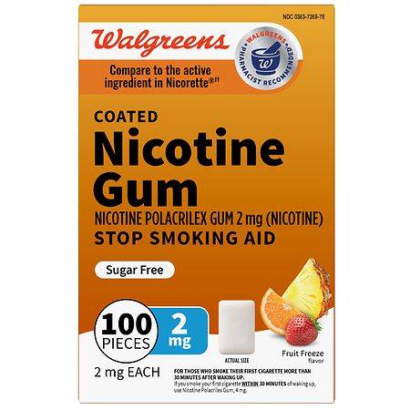 Walgreens Coated Nicotine Gum 2mg Sugar Free Stop Smoking Aid Fruit