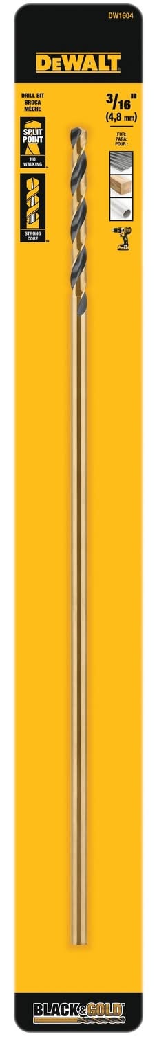 Dewalt Black & Gold 3/16 In. X 12 In. L High Speed Steel Split Point Aircraft Drill Bit Straight Sha